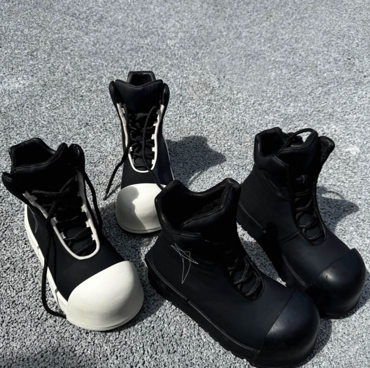 cow leather embroidery volume boots white×black - 10