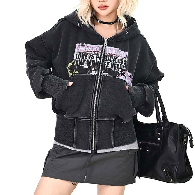 グラフィックコラージュジップフーディー   R01536