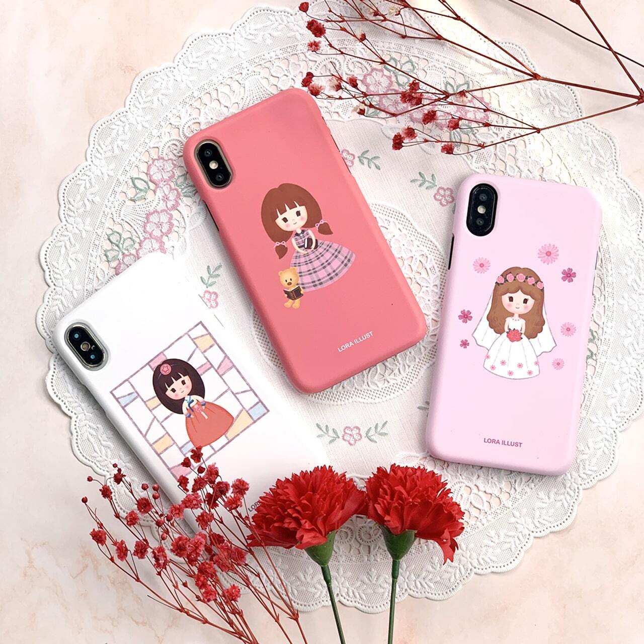 韓国 スマホケース Lora 可愛い ほのぼの 乙女 ガーリー イラスト デザイナーズ Iphone Android 携帯カバー 秋 女の子 落ち葉 犬 猫 Lr06 アイフォン ギャラクシー Galaxy 韓国スマホケース専門店 Korean Case