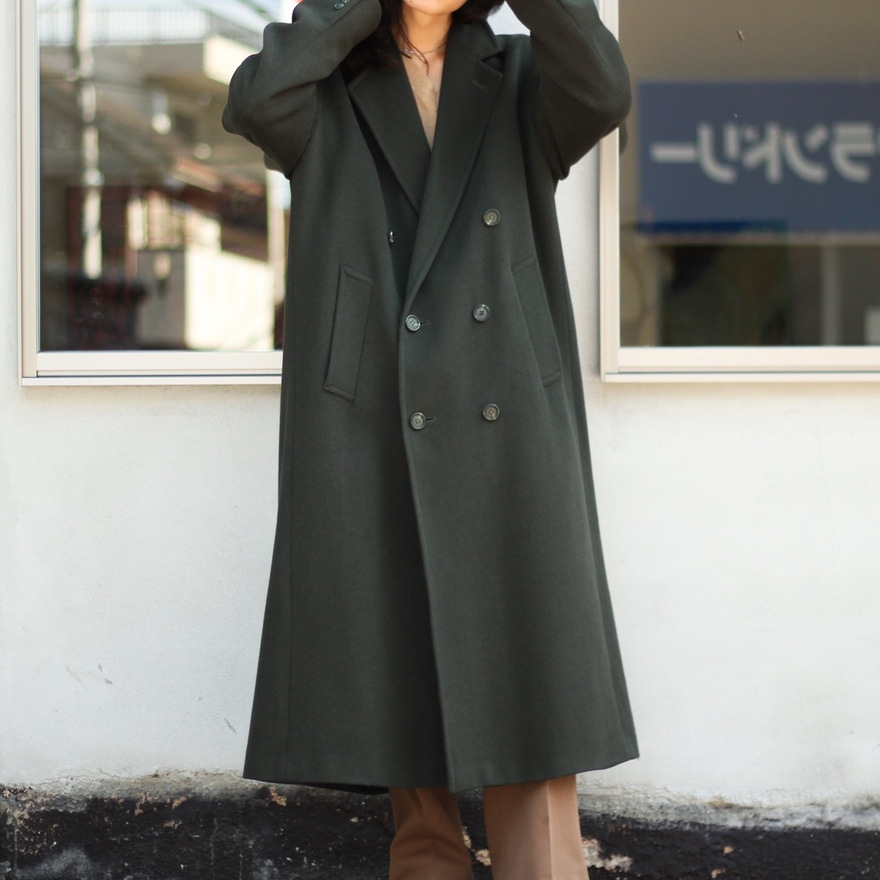 VINTAGE カシミアブランド オリーブグリーン ダブルブレスト 