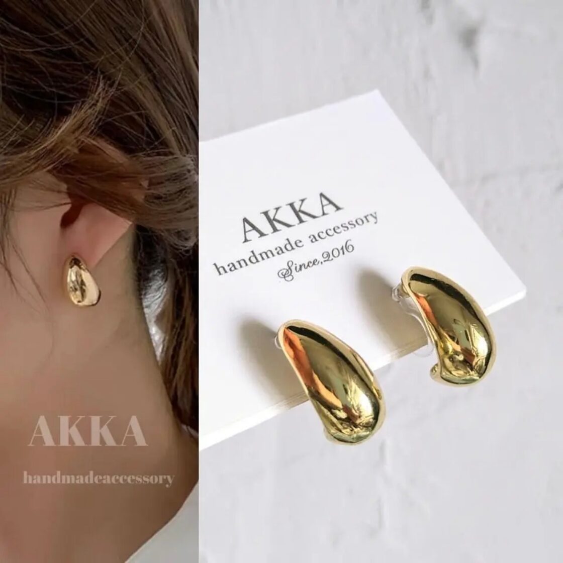 Gold drop earrings ゴールドドロップの樹脂フープイヤリング 樹脂 