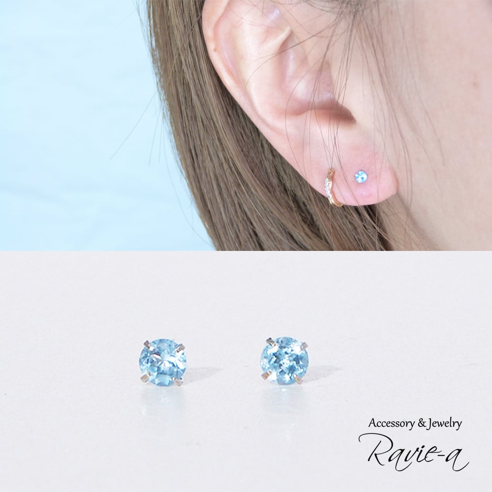 KWG ブルートパーズピアス 3mm 1粒ピアス 4本爪   Ravie a