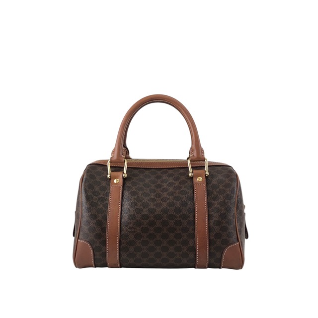 CELINE セリーヌ マカダム ハンドバッグ ブラウン ブラゾン型押し PVC ミニボストン vintage ヴィンテージ オールド mvau3t