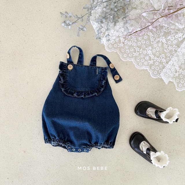 《ラスイチ》《即納》《mosbebe》denim frill rompers