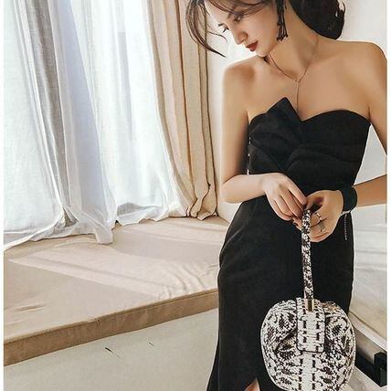 インポートドレス　韓国製　コルセット　不規則フレア裾　ワンピース　結婚式　デート