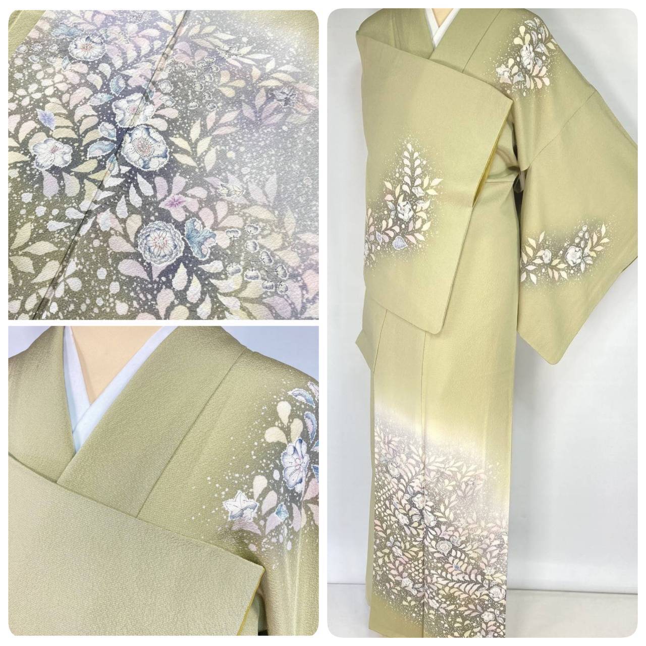 京友禅 茶屋辻 金彩 訪問着 袷 正絹 クリーム 水色 グレー 白銅色 1366 京友禅 茶屋辻 金彩 訪問着 袷 正絹 クリーム 水色 グレー 白銅色 1366