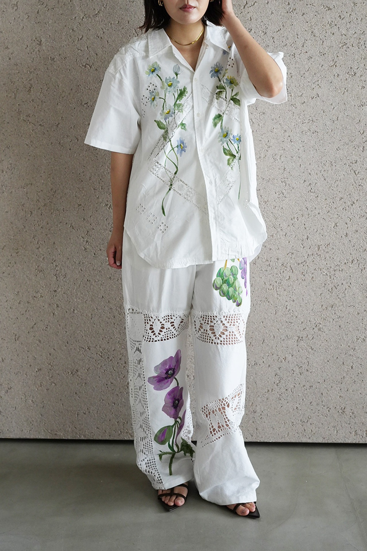 lace open collar shirt blue chamomile