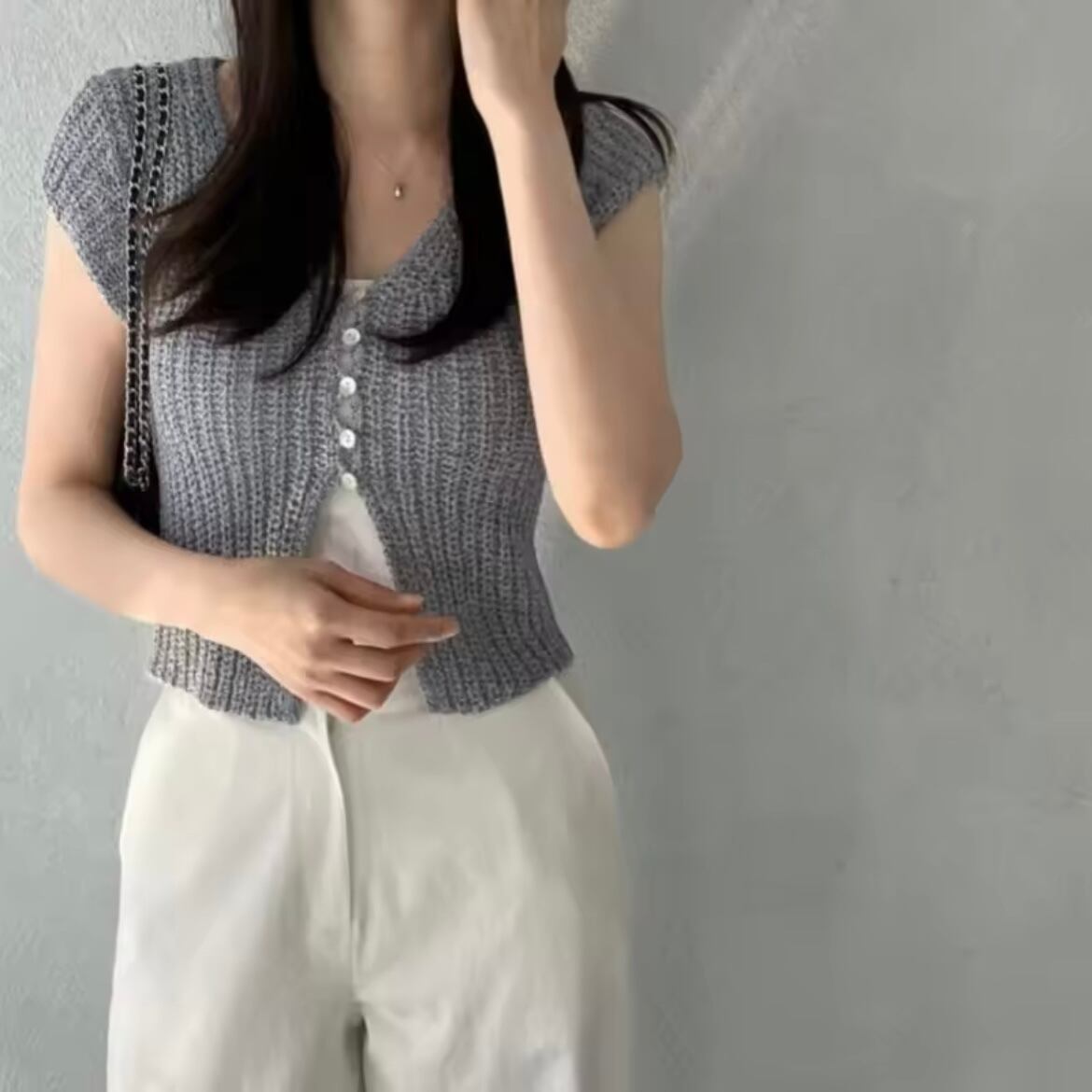 summer knit short sleeve tops