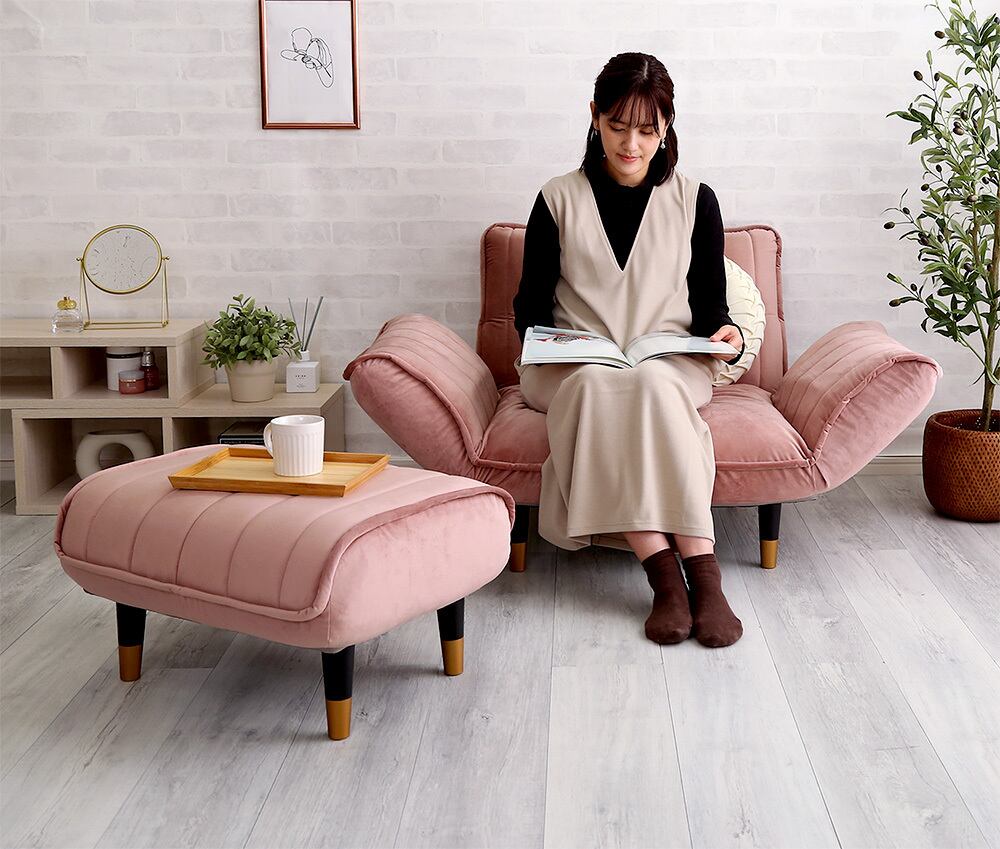 大人かわいいインテリア ベロアカウチソファ オットマン単品 大人かわいいインテリア ベロアカウチソファオットマン単品