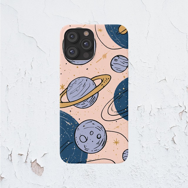 受注生産 iPhoneケース ピンク背景の惑星と月の星図｜天体図 STAR069C