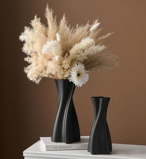 花瓶 陶器 ２個セット フラワーアレンジメント モダン フラワーベース 白い花瓶 黒い花瓶 アクセント装飾 ウェディング装飾 テーブルトップ装飾 リビングルーム装飾 ベッドルーム装飾