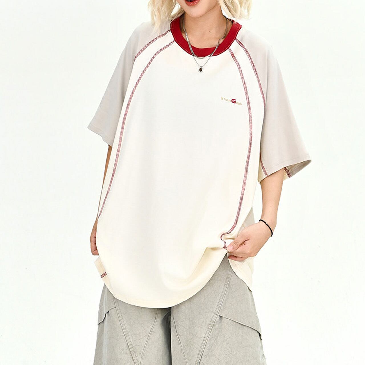 ラグランステッチワークリンガーTシャツ 2col R02035