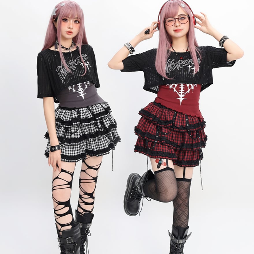 地雷 甘辛MIX オフショル セットアップ Catwish ストリートファッション