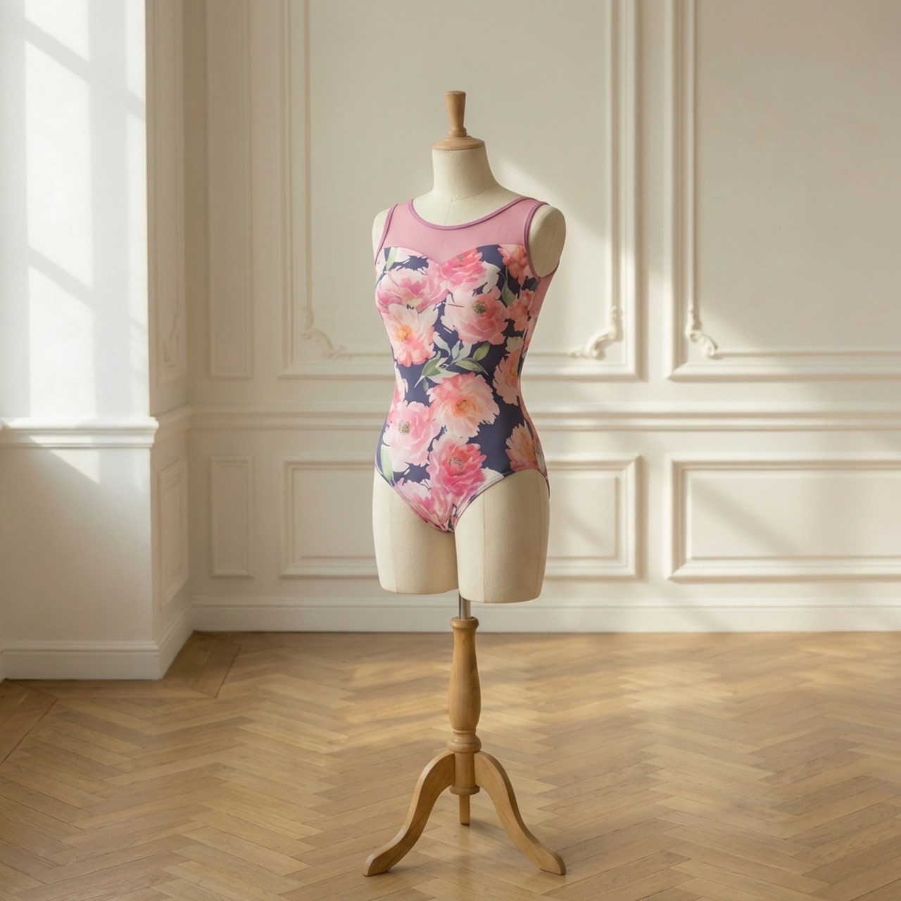 【即納】メルべイユ メッシュローズメッシュレオタード M0007