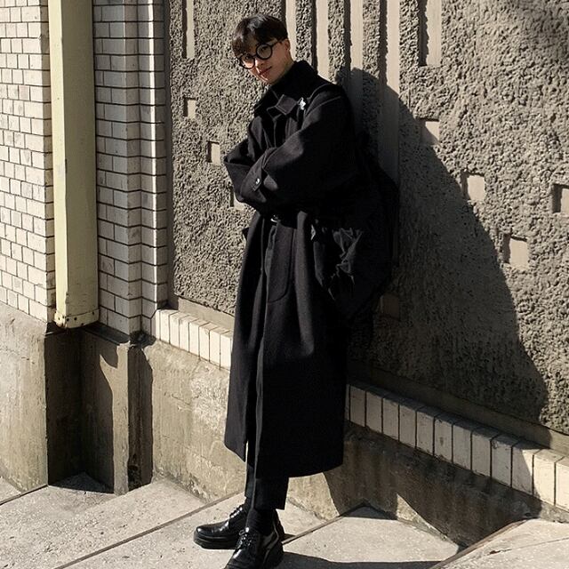 予約販売】コート ロング丈 メンズ ブラック 黒 シンプル 男前 シック