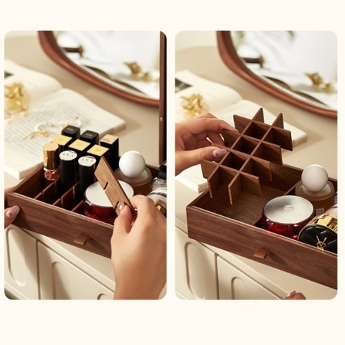 天然木 コスメティックボックス 大容量 化粧品収納ケース メイクボックス 3段 引き出し式 ドレッサー収納 木製 真鍮金具