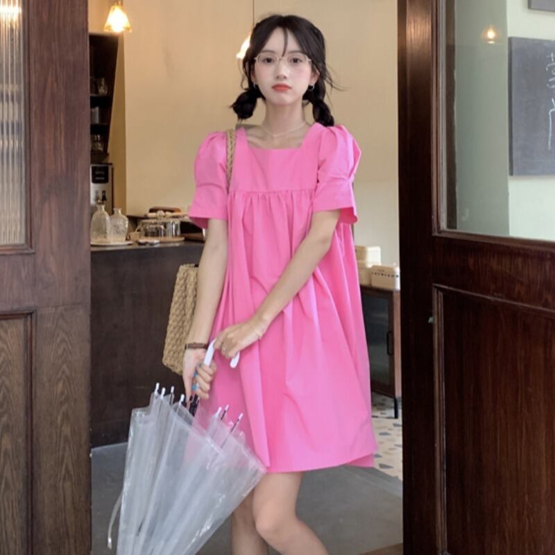 スタンダードスリーブカラーショートスカート ドレス レトロ 大人ガーリー スウィート キュート カジュアル スクウェア ハンチェンe73052625236