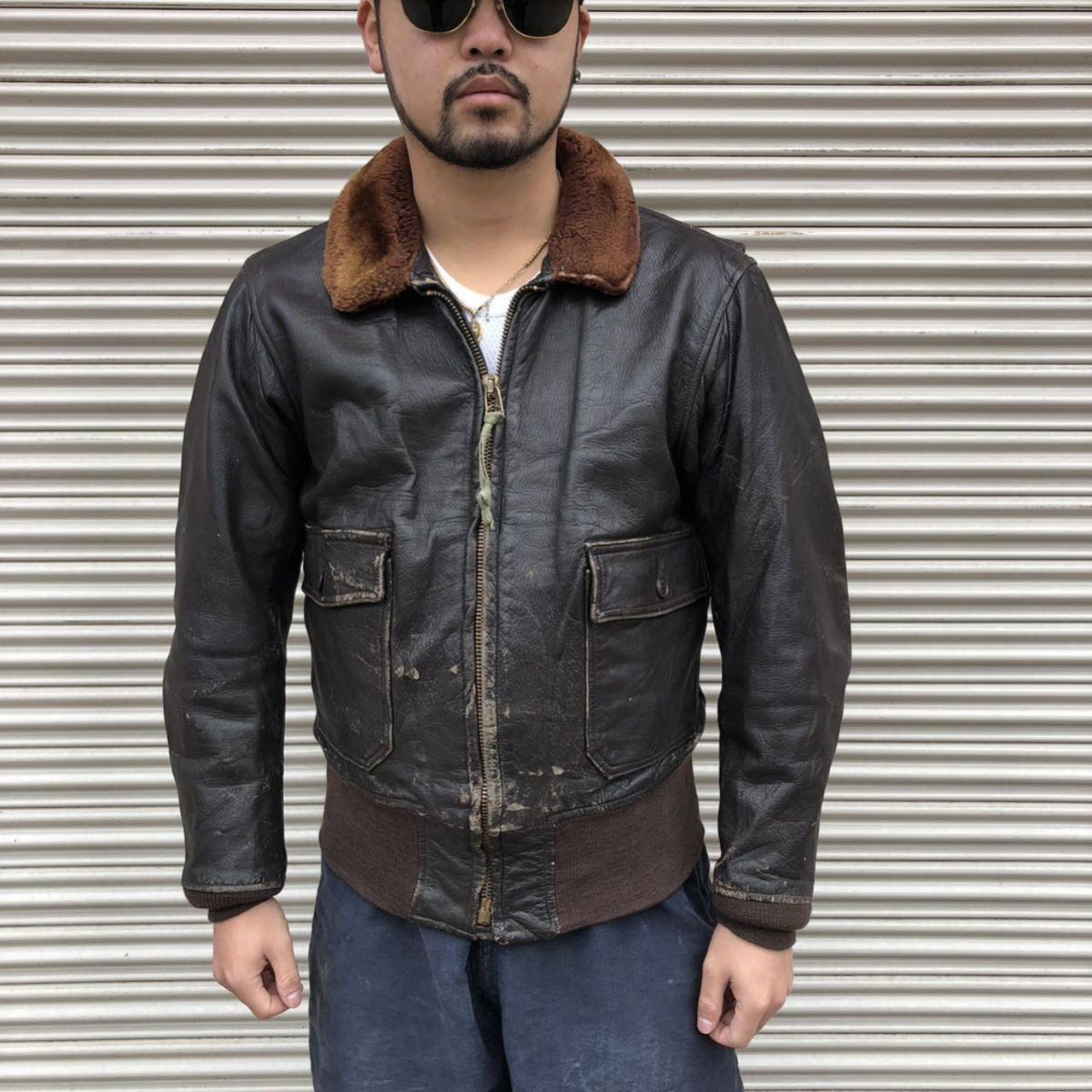 極上 60s USnavy 米軍実物 G-1 Mil-J-7823 ゴートレザー フライト  