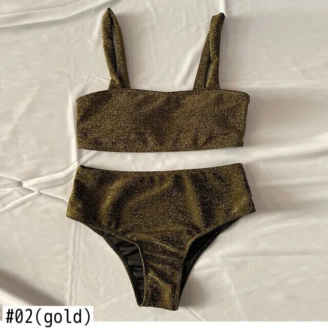 セクシーなバンドー光沢のあるグリッタービキニ 2022 女性水着水着 2