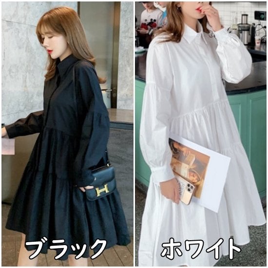 シャツワンピース 長袖 秋 冬 新作 シャツワンピ 膝丈 シャツ