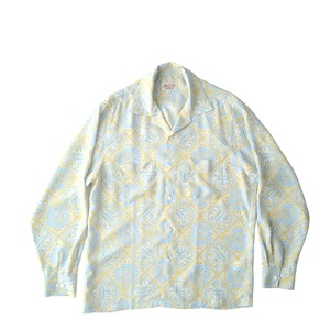 Mountain Special Long Sleeve Aloha shirt  / Tapa geometric /  Light gray  残り1枚