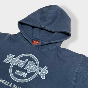 【Hard Rock Cafe】刺繍 ロゴ NIAGARA FALLS NY ナイアガラの滝 パーカー プルオーバー スウェット フーディー hoodie M グレー系 ハードロックカフェ us古着