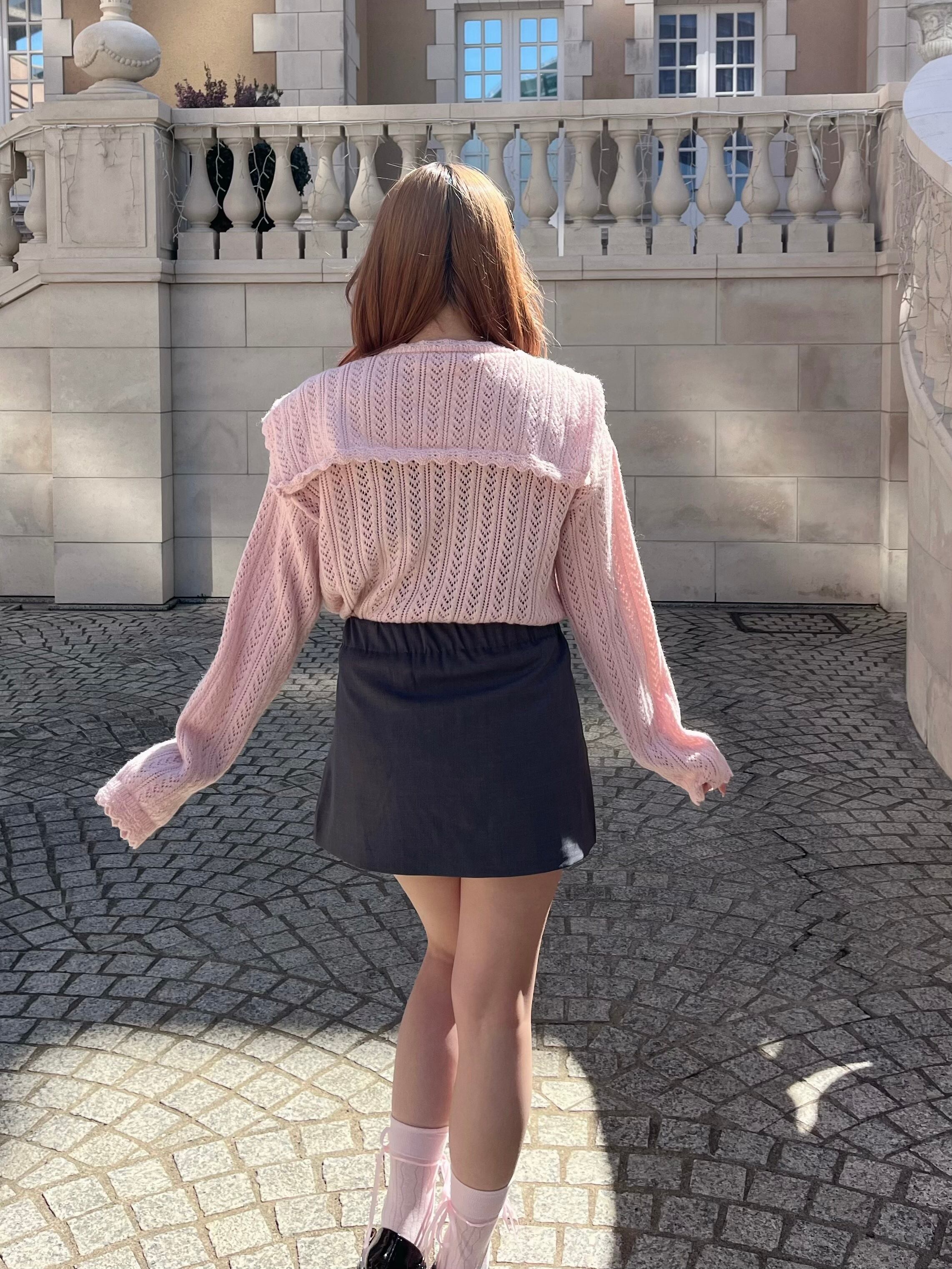 【LAST2】sailor crochet cardigan-PINK