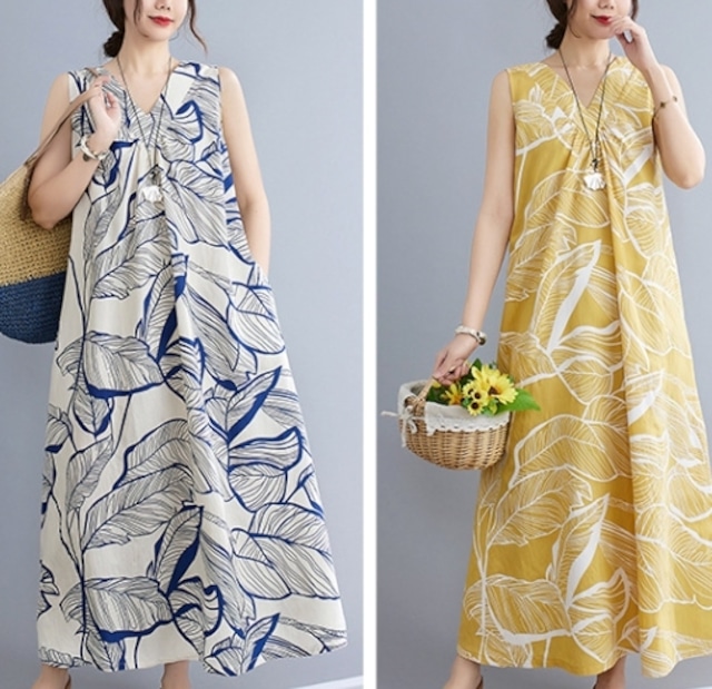 【送料無料】 ワンピース ワンピドレス Vネック スクエアネック バックシャン ノースリーブ 植物柄 ロングスカート フレア Aライン きれいめ カジュアル 大人可愛い シンプル おしゃれ シック フェエミニン ガーリー ゆったり 体型カバー 着痩せ 韓国系 オルチャン 人気 トレンド 新作 春 夏 秋 20代 30代 40代 お出かけ イベント 旅行 リゾート デート ママ マタニティー 通勤 通学 デイリー 普段着 着回し インスタ映え 70310
