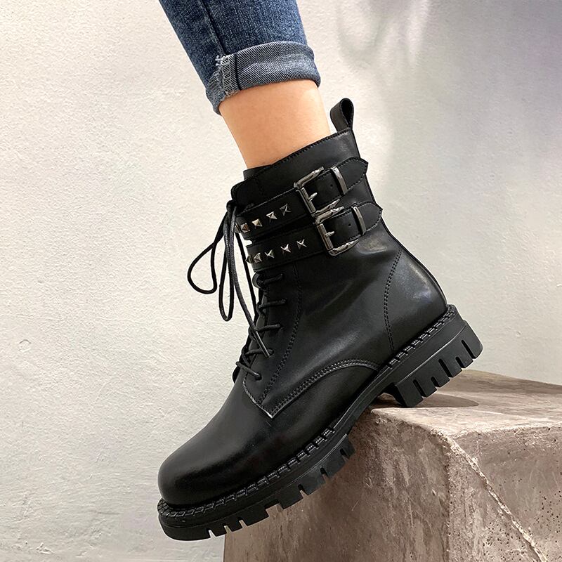 ブーツオータムレッド薄手 レース 靴 シューズ 秋物 レースアップ フェイクシューズ74767126589