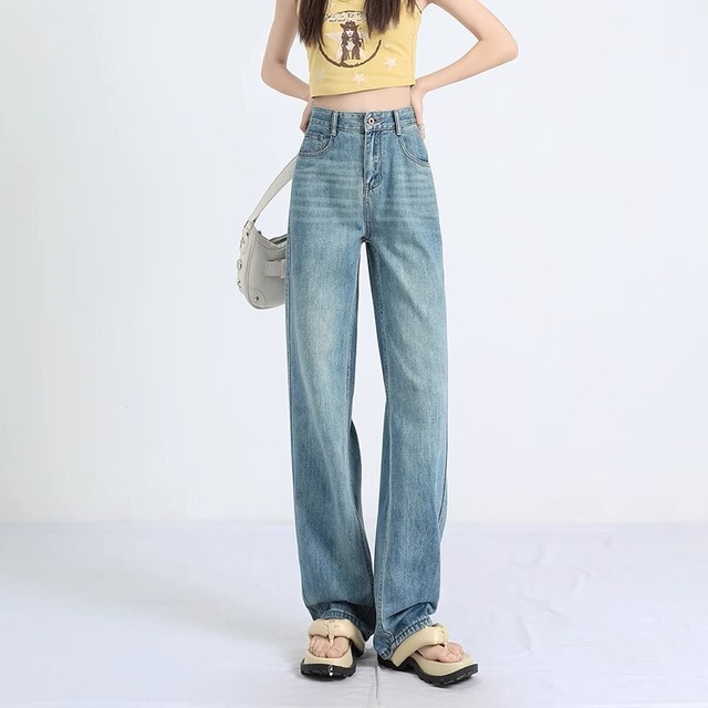 レディース パンツ ボトムス デニム ストレートパンツ ロングパンツ ワイドパンツ デニムパンツ ロング マキシ ワイド ストレート Iライン オーバーサイズ ポケット ハイウエスト 前開き ヴィンテージ アメカジ ウォッシュ ブルーデニム シンプル カジュアル おしゃれ かっこいい こなれ感 ラフ メンズライク ボーイッシュ ルーズ 個性的 存在感 抜け感 カレッジ風 アメリカン アクティブ ワイルド ジェンダーレス 大人女子 活発 無地 春 夏 秋 アウトドア イベント ツーリング レジャー 普段使い
