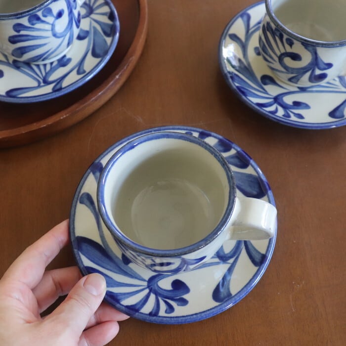 やちむん 陶眞窯 カップ＆ソーサー 唐草 Yachimun Cup and saucer #415