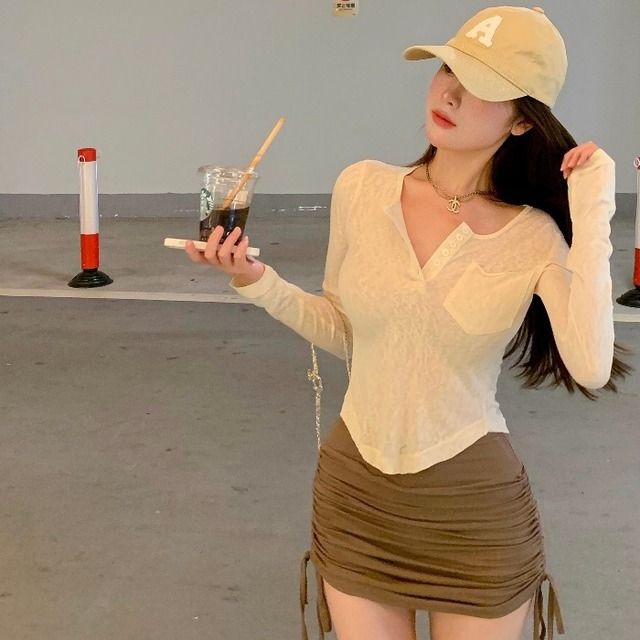 Tシャツ シャツ レディースサマー薄手スリムショートブラックトップス ロング 夏物 シルク ガールズファッション54405759587