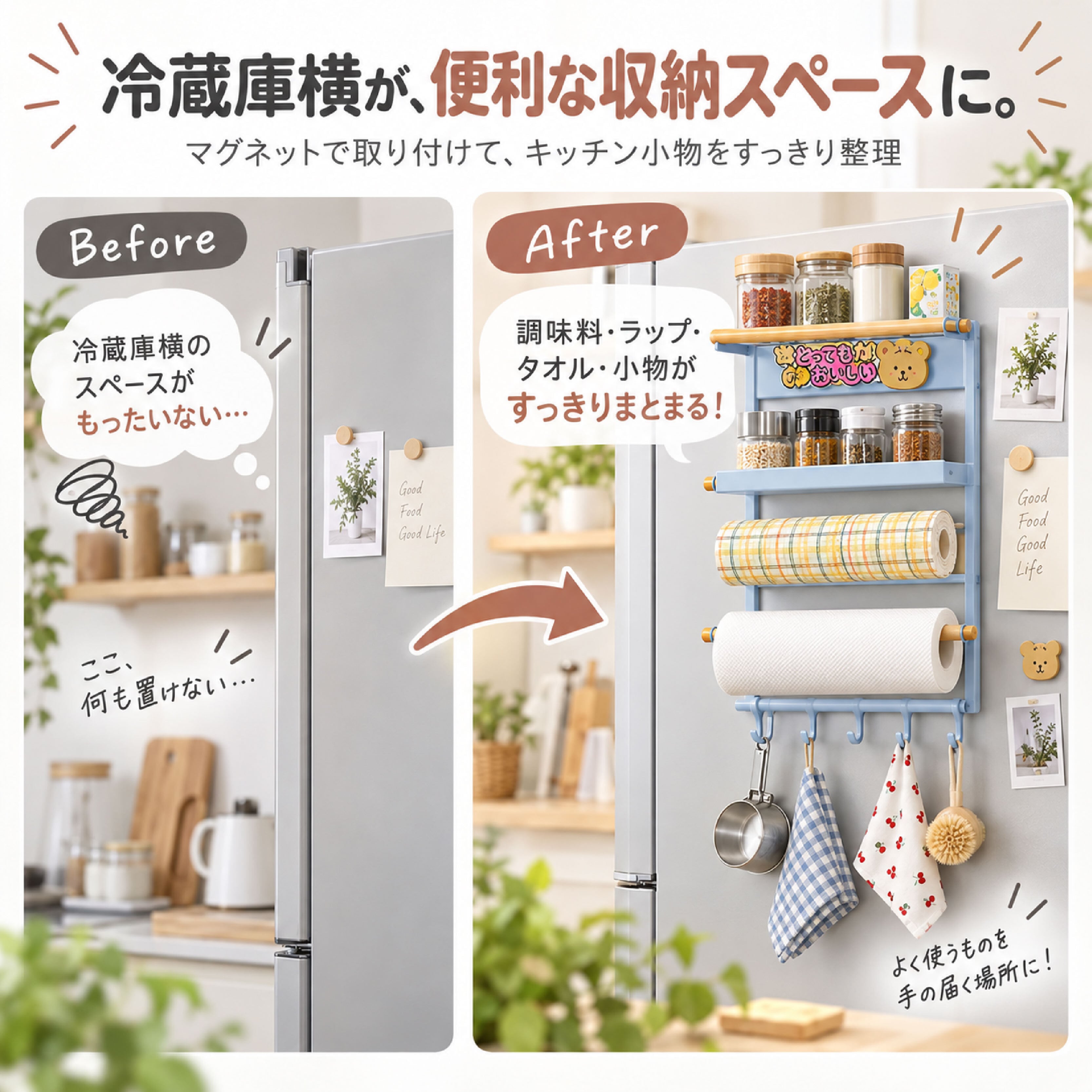 HY 1250 .マグネット式冷蔵庫サイドラック 冷蔵庫収納 マグネット