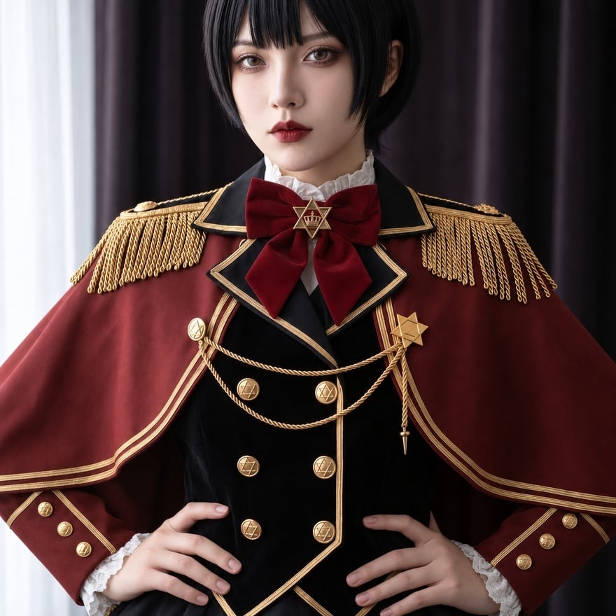 紅蓮の皇章 金縁ケープダブルボタン軍服ロリータ3点セット | ゴスロリ