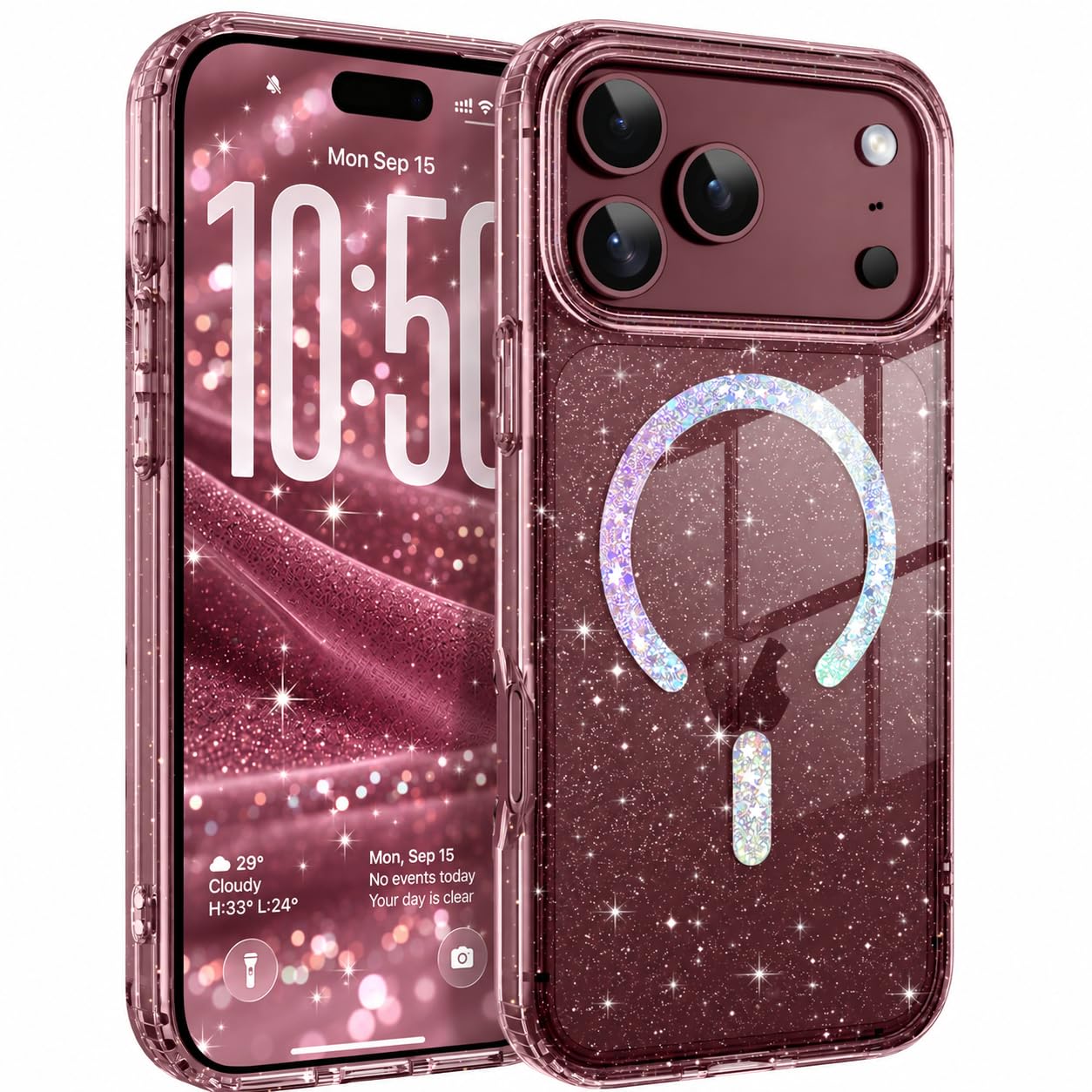 DOMAVER iPhone 18 Pro Max/17 Pro Max ケース MagSafe対応 薄型 レンズ保護 ラメ入り 6.9" クリア