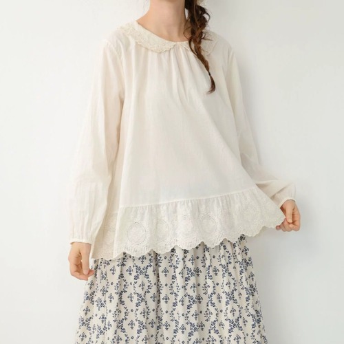 2色/裾カットワーク刺繍ブラウス ・12559