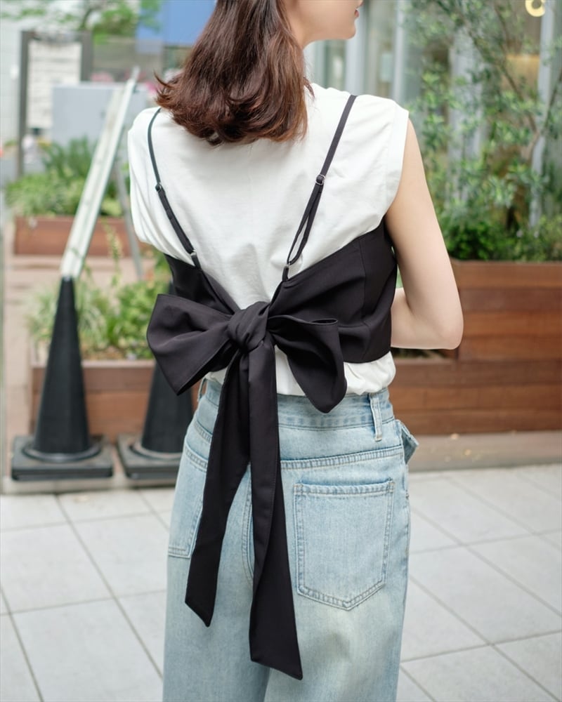 バックリボンハーネス 黒無地 [ハンドメイド] ビスチェ バックスタイルが大人華やかに☆】バックリボンビスチェ2カラー