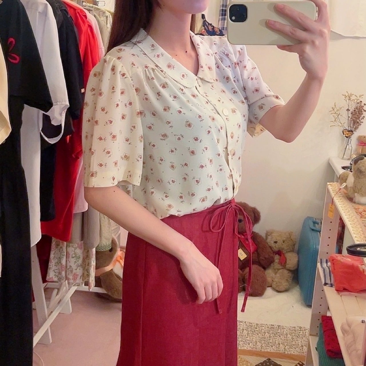 rose square stitch blouse