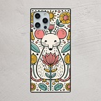 受注生産 iPhoneケース 白いうさぎと花の民芸柄｜うさぎモチーフ PSYF020D