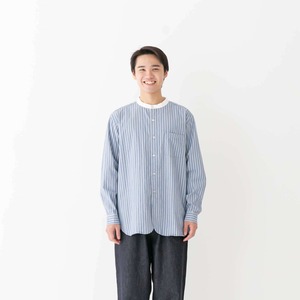 リネン RINEN 40/1オーガニックストライプ クレリックスタンドカラーシャツ(R37604)全2色