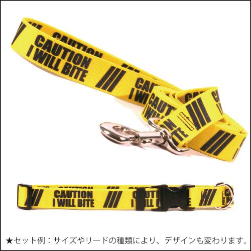 1インチ CAUTION IWB　首輪＋リードセット Mサイズ - Yellow Dog Design