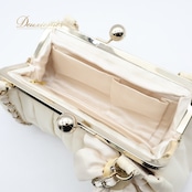 レディース エメ AIMER バッグ ホワイト系 パーティー 結婚式  白 金 がま口 上品 かわいい チェーン フォーマル 花 小さめ お呼ばれ イベント ゴールド系