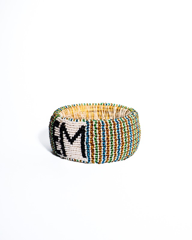 Beaded EM handmade glass bangle