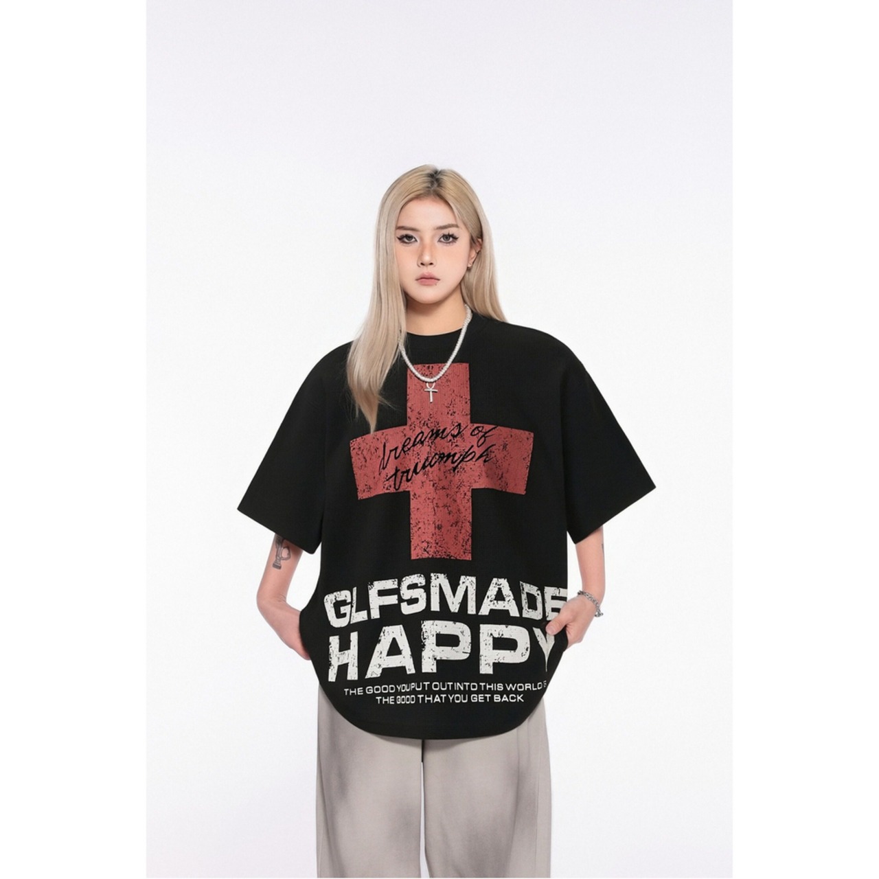 VINTAGE ストリート 赤十字ワッフル Tシャツ T2034