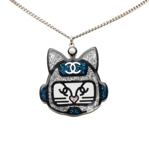 シャネル ココマーク キャットロボット シュペット チェーン ペンダント ネックレス 17S刻印 シルバー ブルー プラスチック メタル ラインストーン レディース CHANEL 【中古】