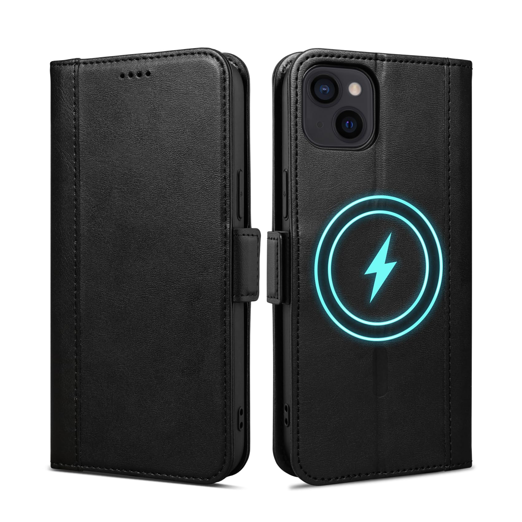 Rssviss iPhone14 Plus 手帳型ケース - MagSafe対応 カード収納 スタンド機能 全面保護 衝撃吸収 スマホケース MagSafe充電 ワイヤレス充電対応 サイドマグネット付き 財布型 カバー 6.7インチ ブラック