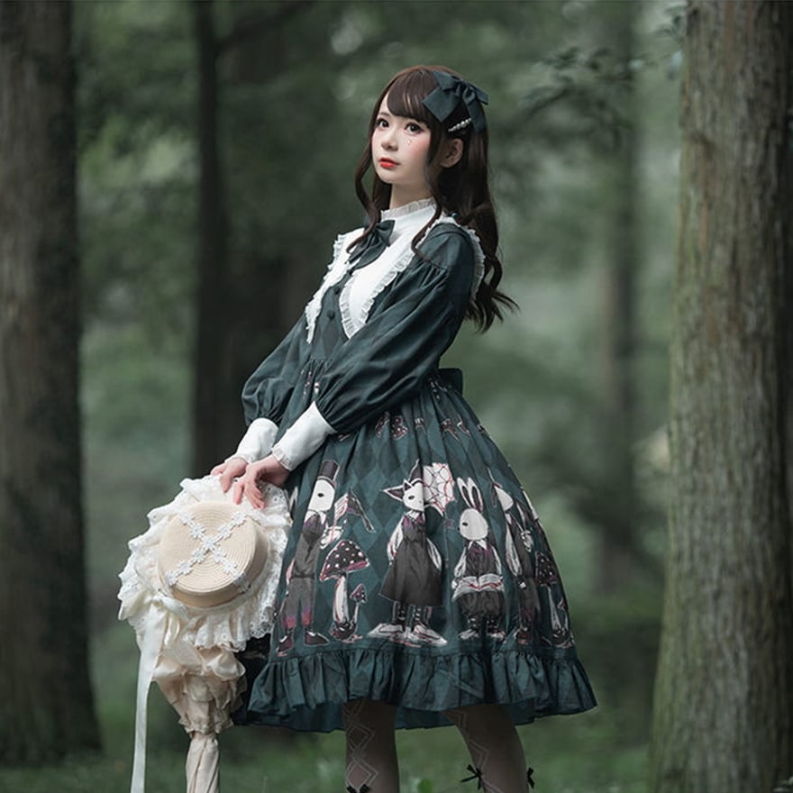 ロリータ クラロリ ワンピ アニマルプリント かわいい 控えめワンピ