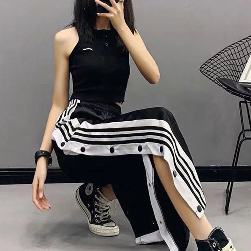 WithU ゴスロリ 地雷 パンツ スリット ラインスリーブ スポーツミックス ストリートファッション