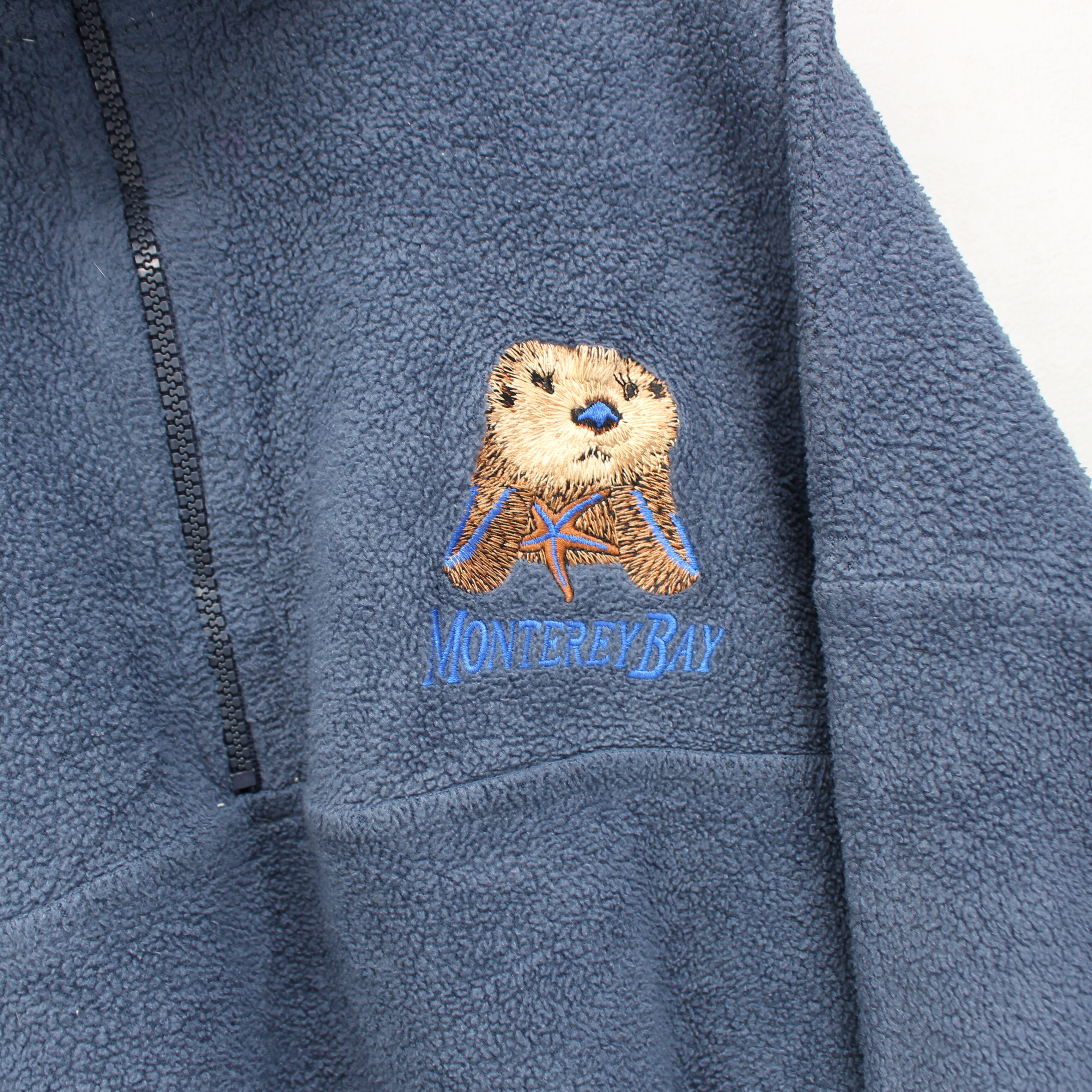 USA VINTAGE SEA OTTER EMBROIDERY DESIGN HALF ZIP FLEECE JACKET