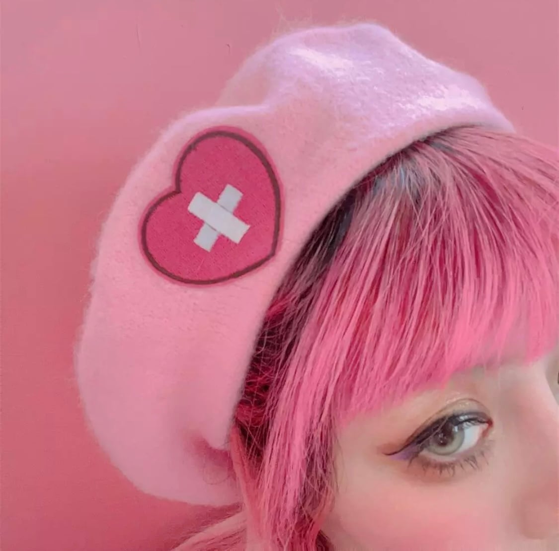 即納】ピンク♡ナースマークベレー帽♡原宿 地雷系 量産型 ハート
